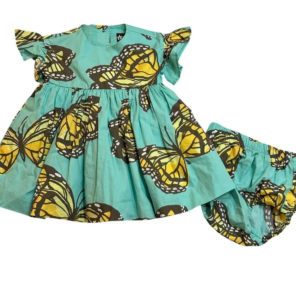 Tea Collection Monarch Dress sz 9-12 m Blue Teal Butterfly Dress